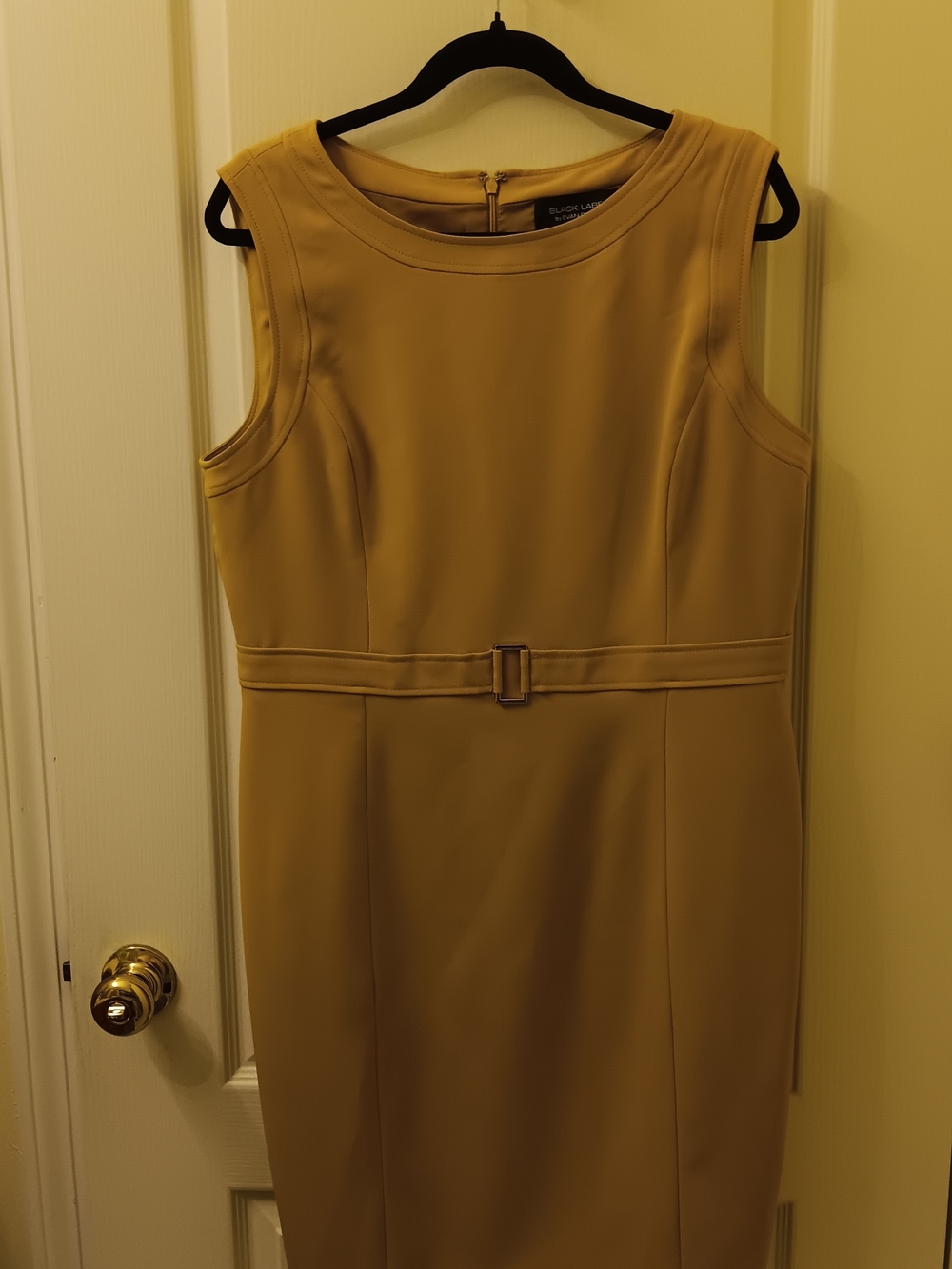 Evan Picone Sleeveless Belted Midi Dress in Mustard